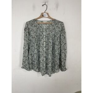 J. Jill Women's 2X Gray Multicolor Floral V Neck Long Sleeve Blouse Top